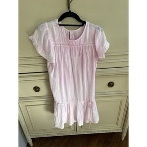 Loveshackfancy Girls Pink Short Sleeve‎ Dress Lace Trim Size 12 Cotton Girly